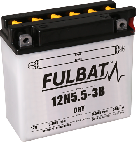 Konvenční motocyklová baterie FULBAT 12N5.5-3B Včetně balení kyseliny
