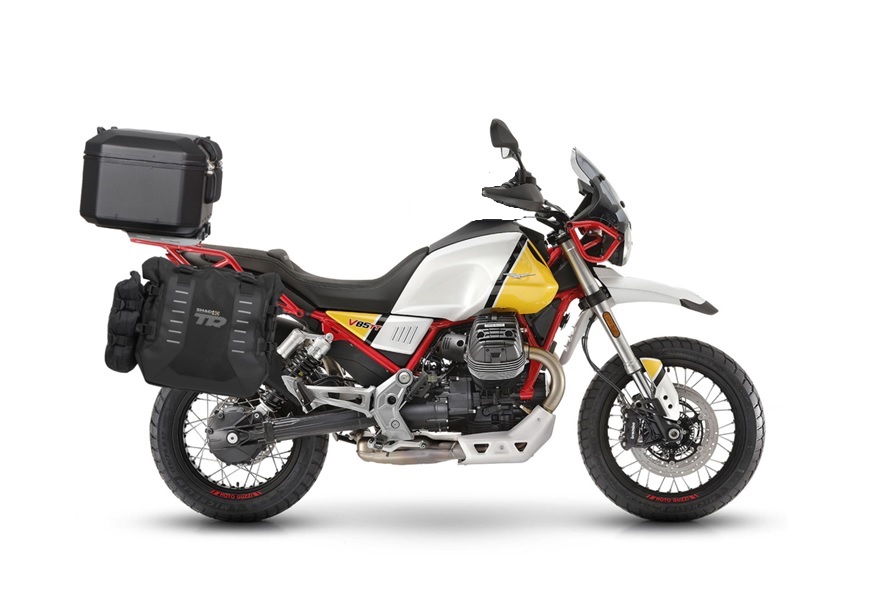 SHAD Kompletná sada sedlových brašní TERRA TR40 adventure a hliníkového kufra SHAD TERRA TR55 PURE BLACK, vrátane montážnej sady MOTO GUZZI V85TT