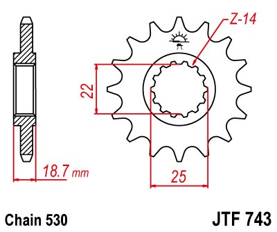 Řetězové kolečko JT JTF 743-15RB 15 zubů, 530 pogumované
