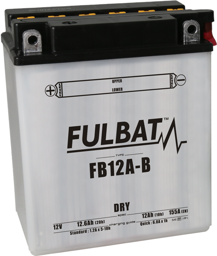 Konvenční motocyklová baterie FULBAT FB12A-B  (YB12A-B) Včetně balení kyseliny