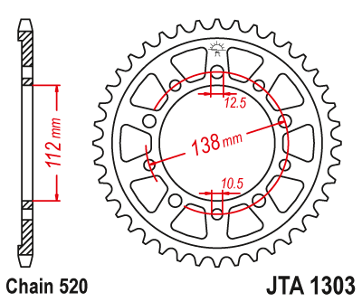 Hliníková řetězová rozeta JT JTA 1303-50BLK 50 zubů, 520 černá