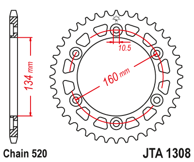Hliníková řetězová rozeta JT JTA 1308-42BLK 42 zubů, 520 černá