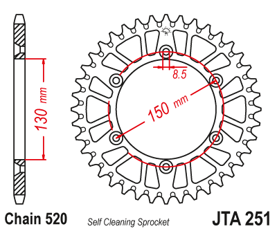 Hliníková řetězová rozeta JT JTA 251-52BLK 52 zubů, 520 černá