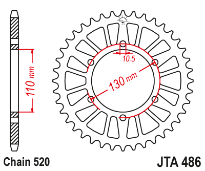 Hliníková řetězová rozeta JT JTA 486-50BLK 50 zubů, 520 černá