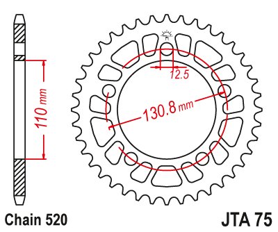 Hliníková řetězová rozeta JT JTA 75-46BLK 41 zubů, 520 černá