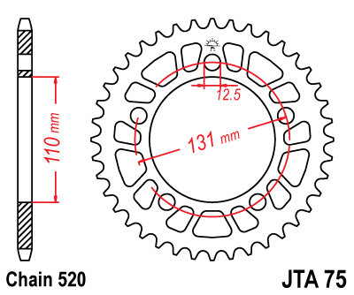 Hliníková řetězová rozeta JT JTA 75-41 41 zubů, 520