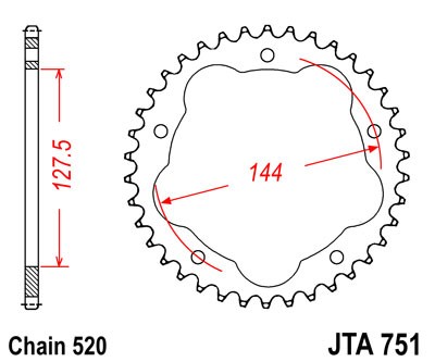 Hliníková řetězová rozeta JT JTA 751-44 44 zubů, 520