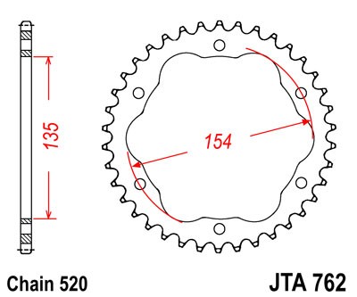 Hliníková řetězová rozeta JT JTA 762-38 38 zubů, 520