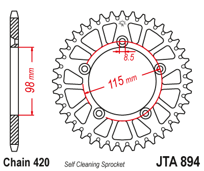 Hliníková řetězová rozeta JT JTA 894-48BLK 48 zubů, 420 černá