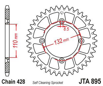 Hliníková řetězová rozeta JT JTA 895-49BLK 49 zubů, 428 černá