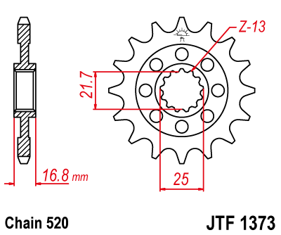 Řetězové kolečko JT JTF 1373-16RB 16 zubů, 520 pogumované