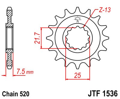Řetězové kolečko JT JTF 1536-16RB 16 zubů, 520 pogumované