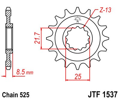 Řetězové kolečko JT JTF 1537-15RB 15 zubů, 525 pogumované