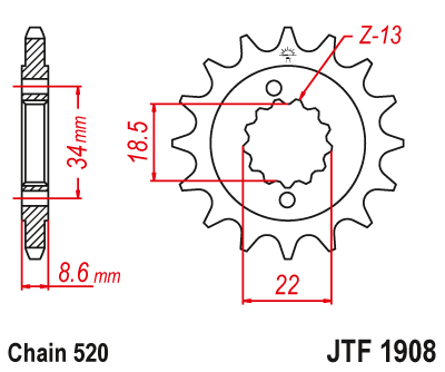 Řetězové kolečko JT JTF 1908-14 14 zubů, 520