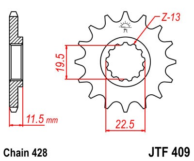Řetězové kolečko JT JTF 409-15 15 zubů, 428
