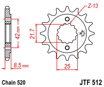 Řetězové kolečko JT JTF 512-13 13 zubů, 520
