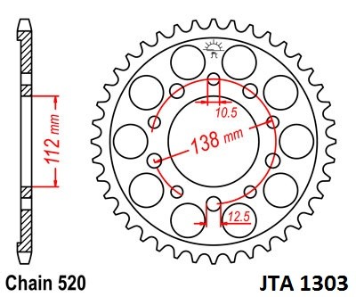 Hliníková řetězová rozeta JT JTA 1303-52 52 zubů, 520
