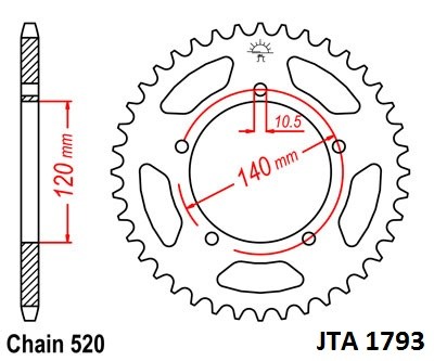 Hliníková řetězová rozeta JT JTA 1793-42 42 zubů, 520