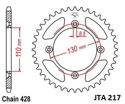 Hliníková řetězová rozeta JT JTA 217-50 50 zubů, 428