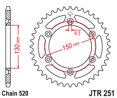 Řetězová rozeta JT JTR 251-49SC 49 zubů, 520 Samočistící, Nízká hmotnost