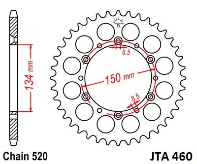 Hliníková řetězová rozeta JT JTA 460-52 52 zubů, 420