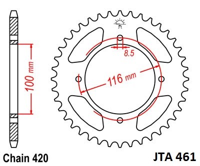 Hliníková řetězová rozeta JT JTA 461-51 51 zubů, 420