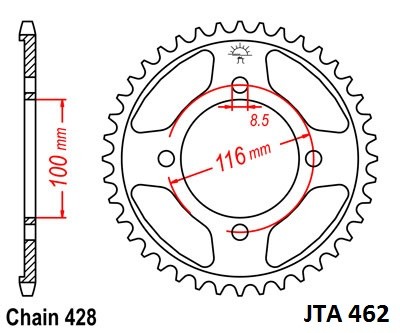Hliníková řetězová rozeta JT JTA 462-51 51 zubů, 428
