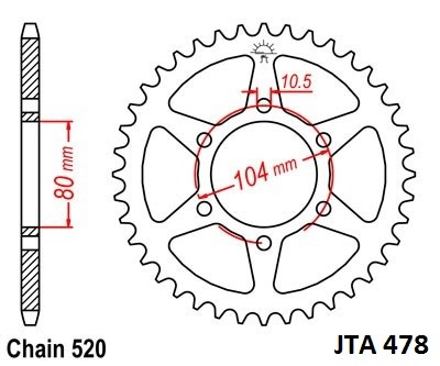 Hliníková řetězová rozeta JT JTA 478-46 46 zubů, 520