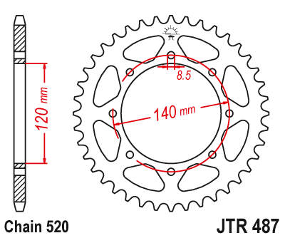 Řetězová rozeta JT JTR 487-43ZBK 43 zubů, 520 Černý zinek