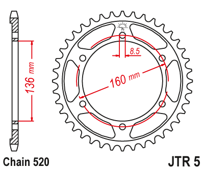 Řetězová rozeta JT JTR 5-44 44 zubů, 520