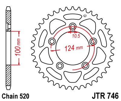 Řetězová rozeta JT JTR 746-44 44 zubů, 520