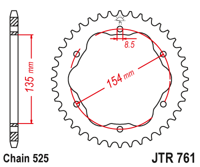Řetězová rozeta JT JTR 761-38 38 zubů, 525