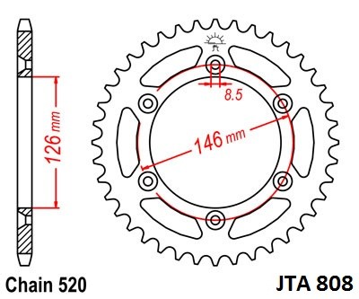 Hliníková řetězová rozeta JT JTA 808-52 52 zubů, 520
