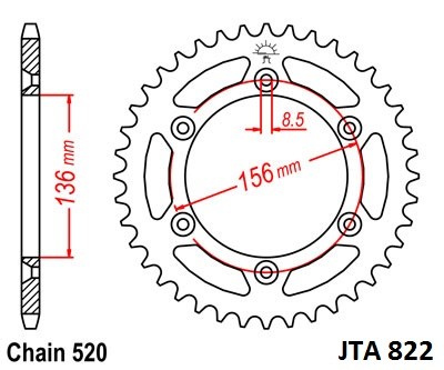 Hliníková řetězová rozeta JT JTA 822-51 51 zubů, 520