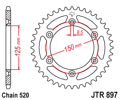 Řetězová rozeta JT JTR 897-50SC 50 zubů, 520 Samočistící, Nízká hmotnost