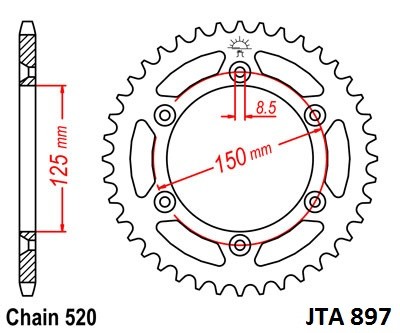 Hliníková řetězová rozeta JT JTA 897-49 49 zubů, 520