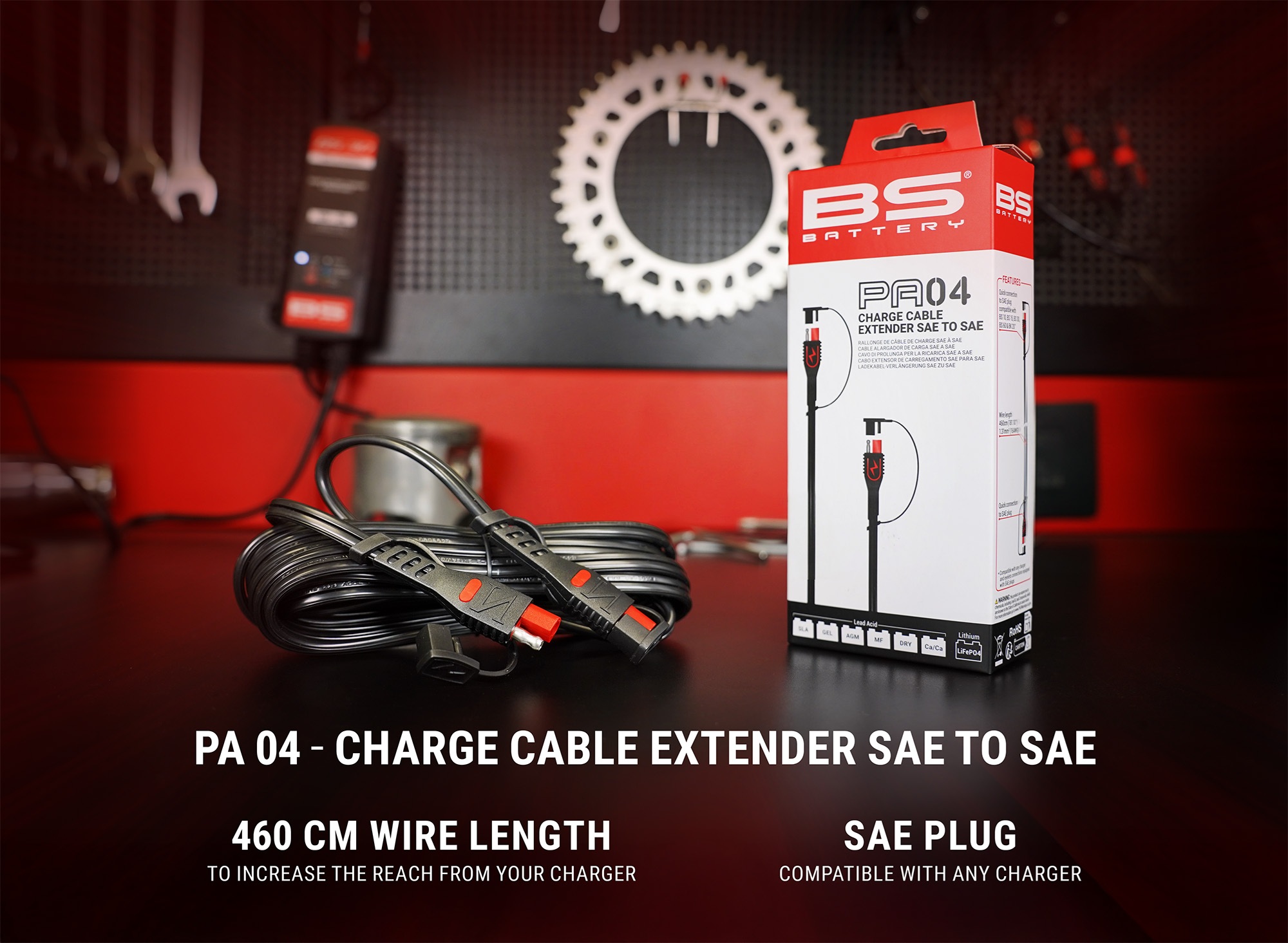 BS-BATTERY Predlžovací kábel nabíjačky so systémom pripojenia SAE na oboch koncoch PA04