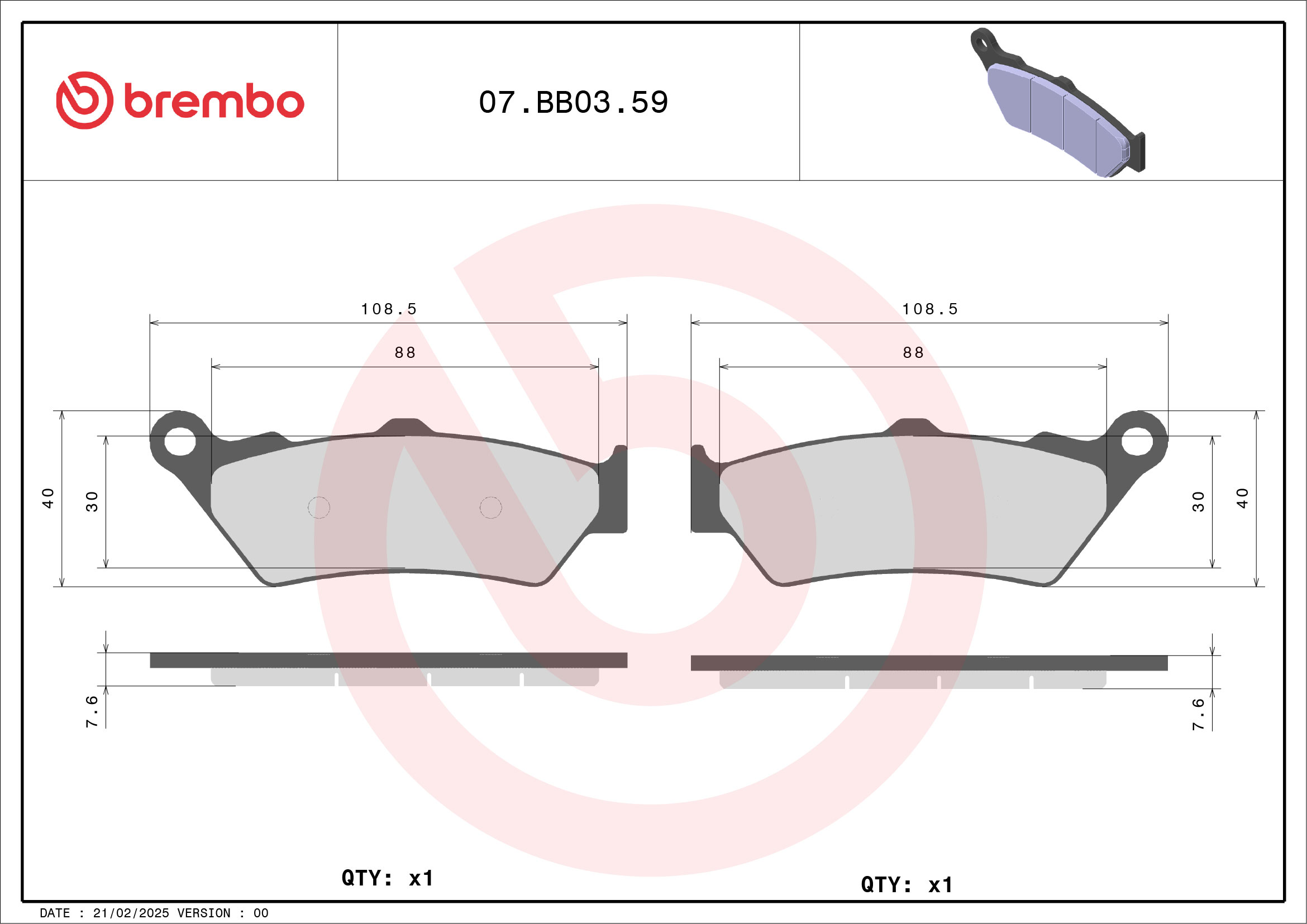 Brzdové obloženie BREMBO 07BB0359 GENUINE
