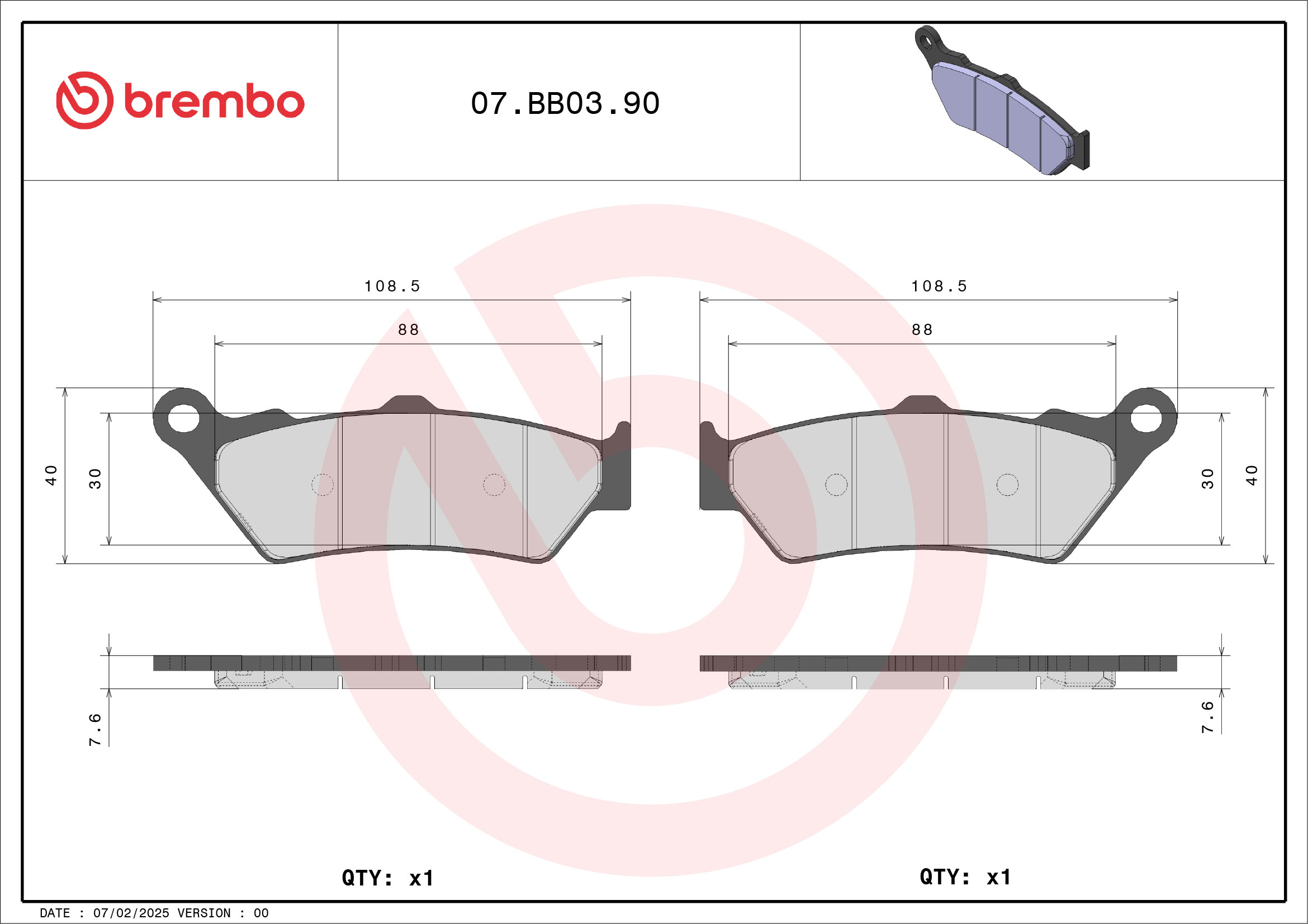 Brzdové obloženie BREMBO 07BB0390 GENUINE