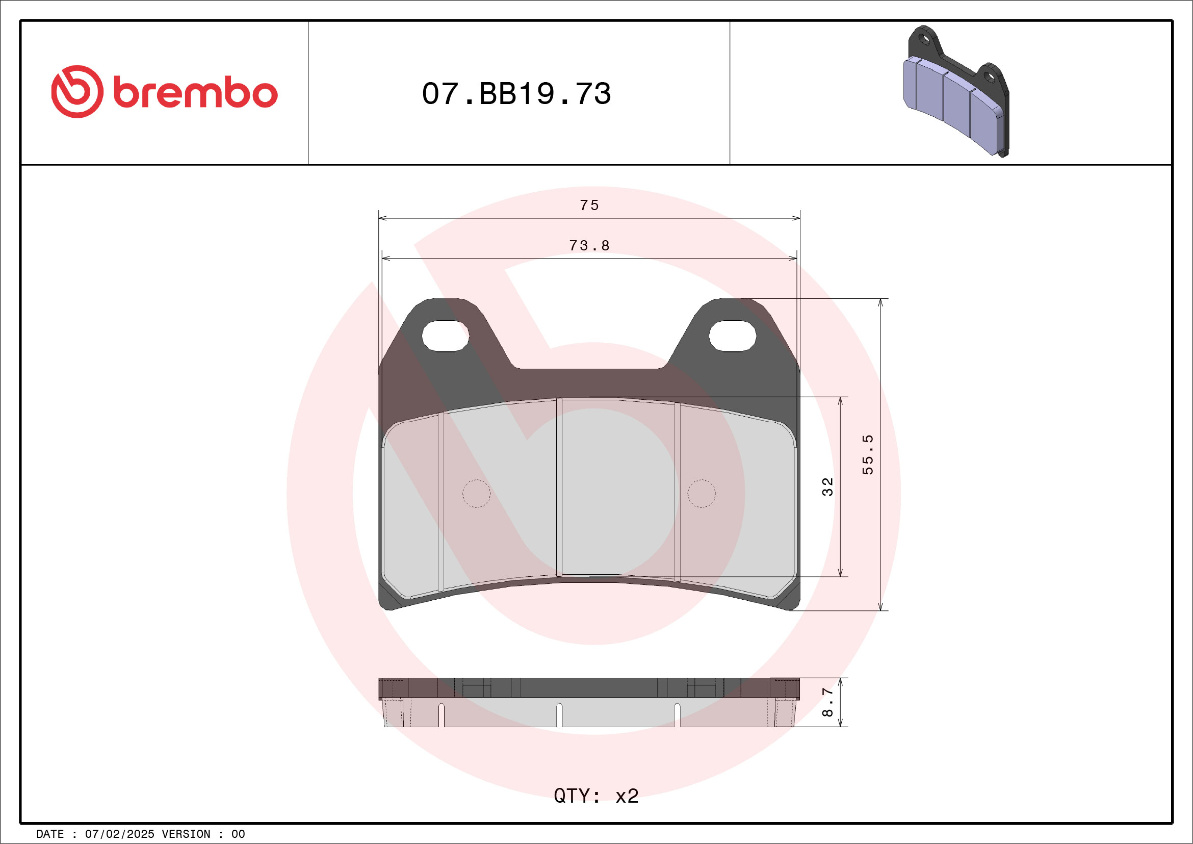 Brzdové obloženie BREMBO 07BB1973 GENUINE