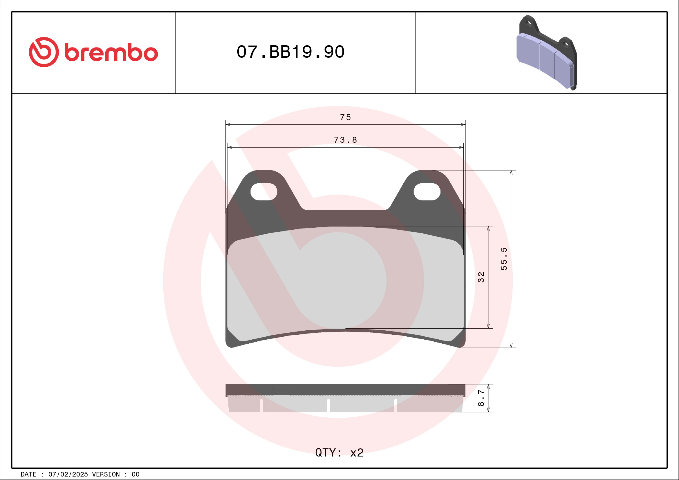 Brzdové obloženie BREMBO 07BB1990 GENUINE