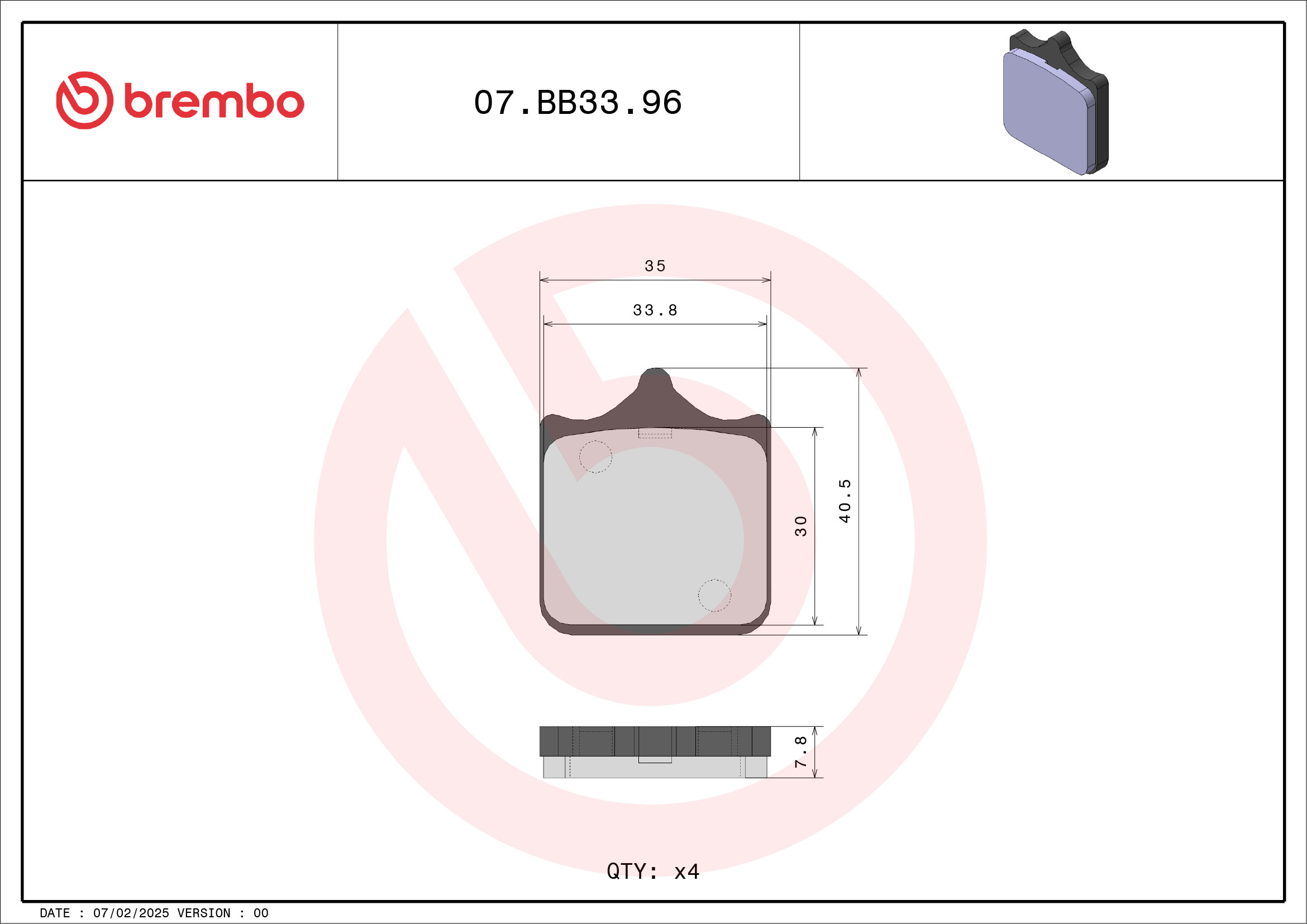Brzdové obloženie BREMBO 07BB3396 GENUINE