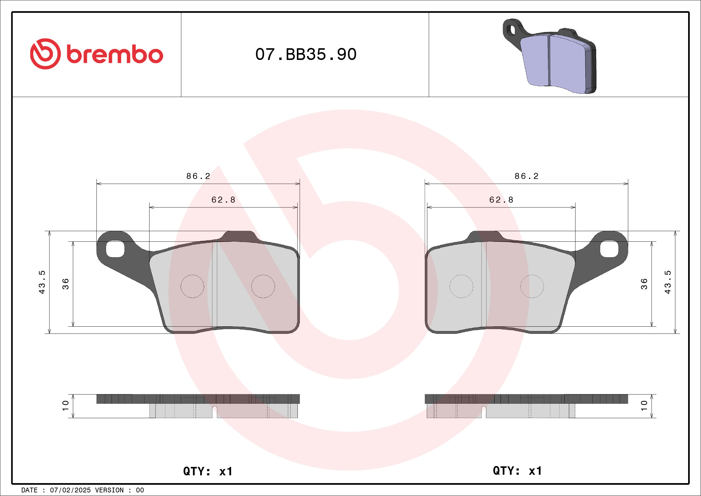 Brzdové obloženie BREMBO 07BB3590 GENUINE