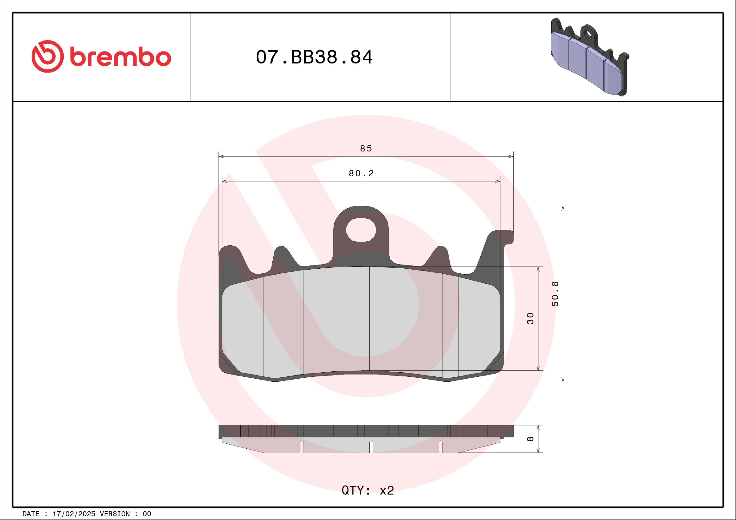 Brzdové obloženie BREMBO 07BB3884 GENUINE