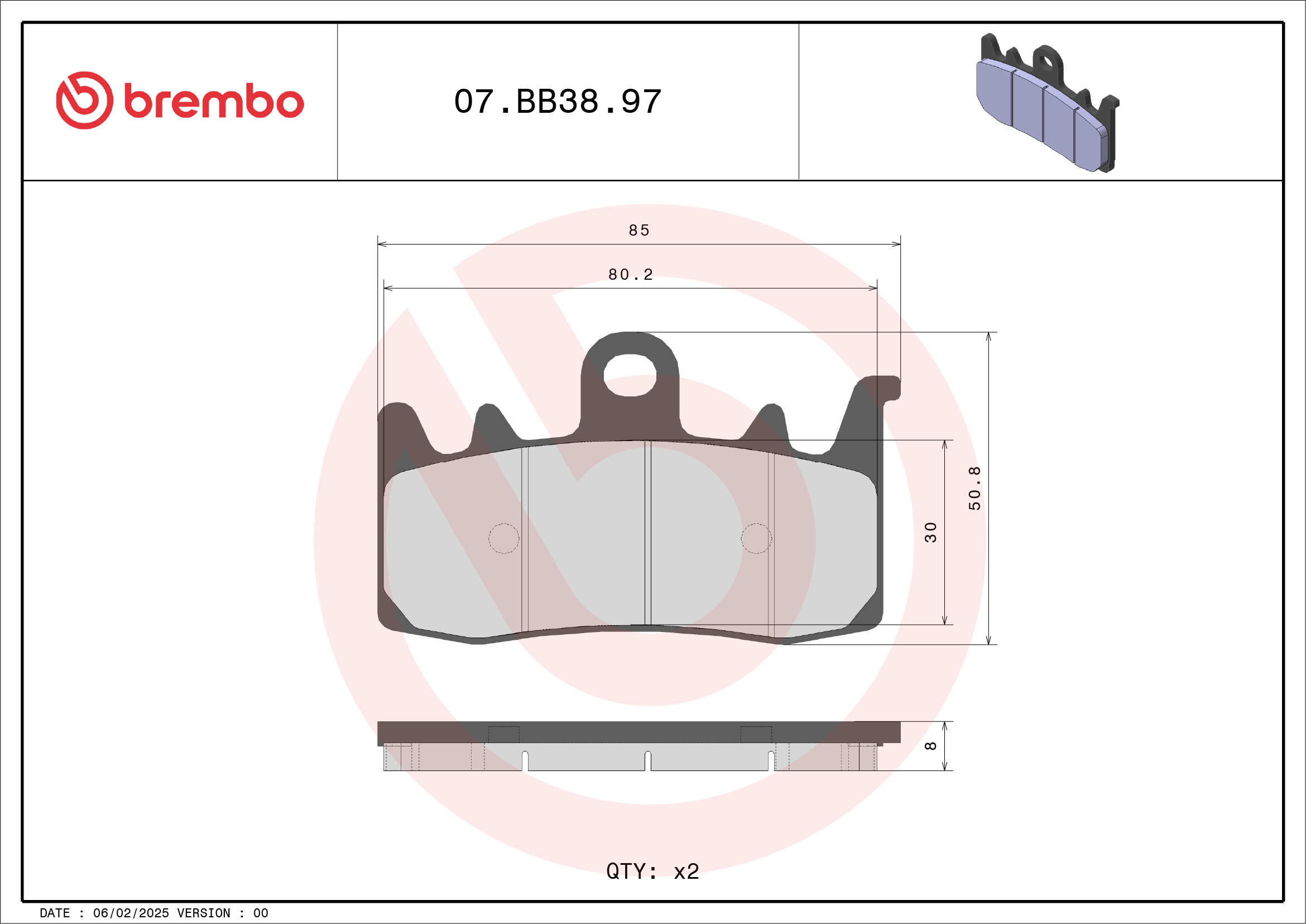 Brzdové obloženie BREMBO 07BB3897 CC ROAD