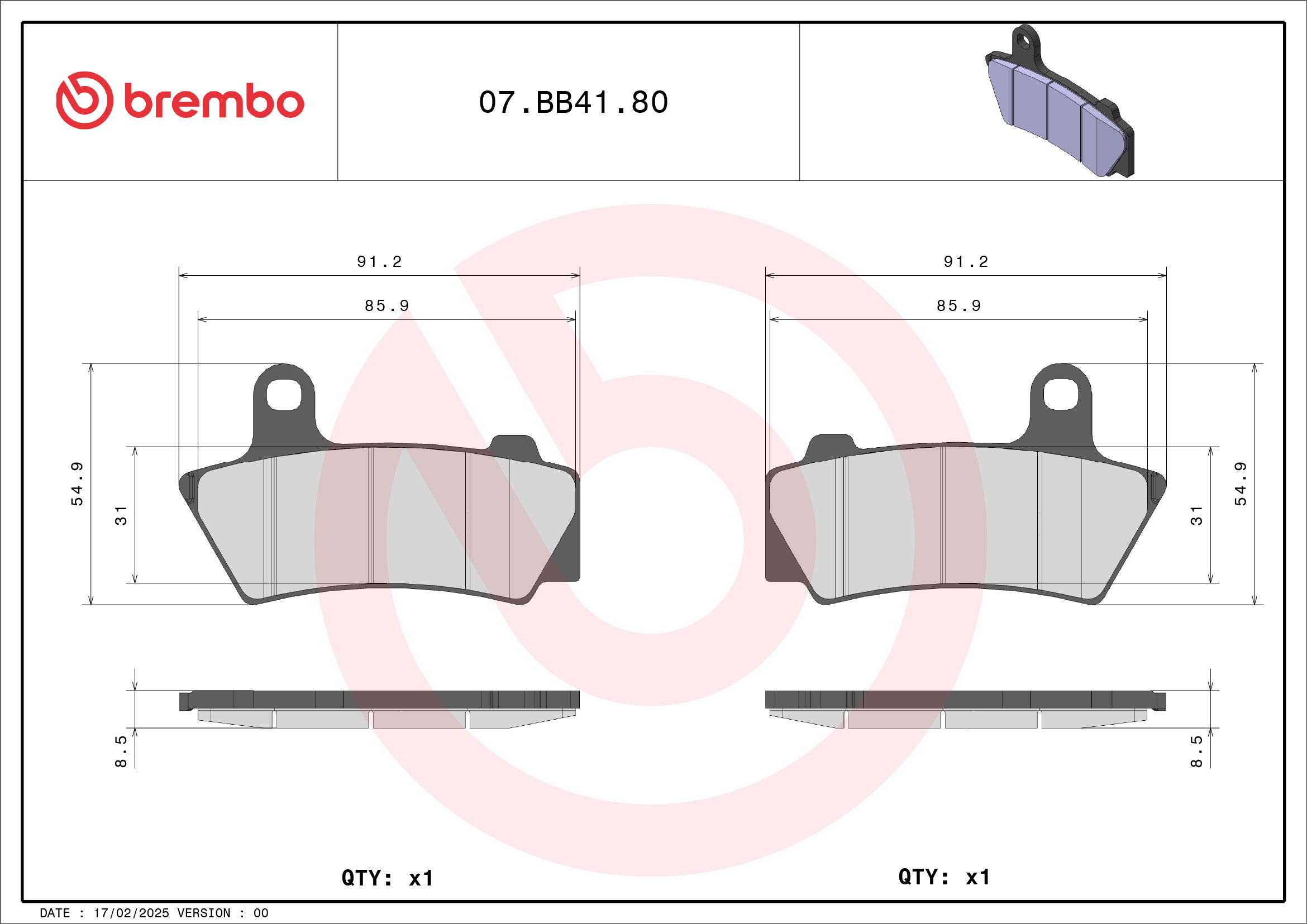 Brzdové obloženie BREMBO 07BB4180