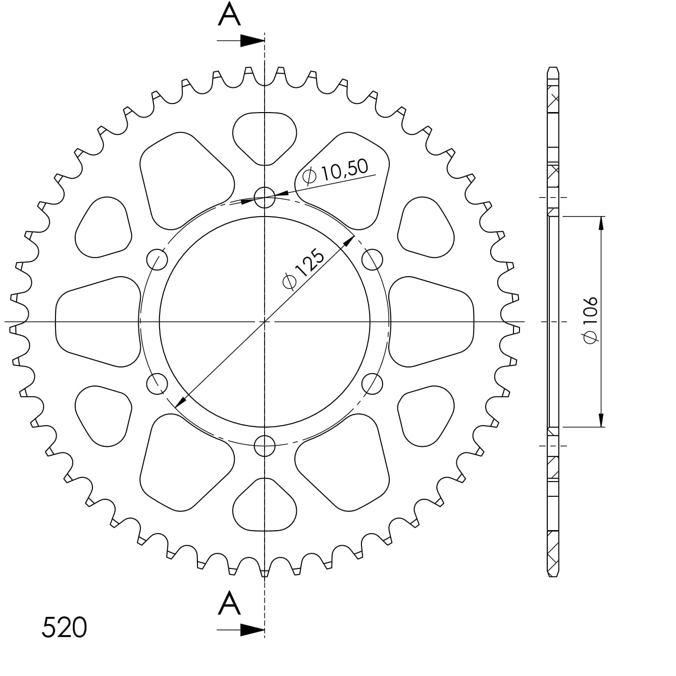 Foaie spate ALU SUPERSPROX Negru 49T, 520 [1]