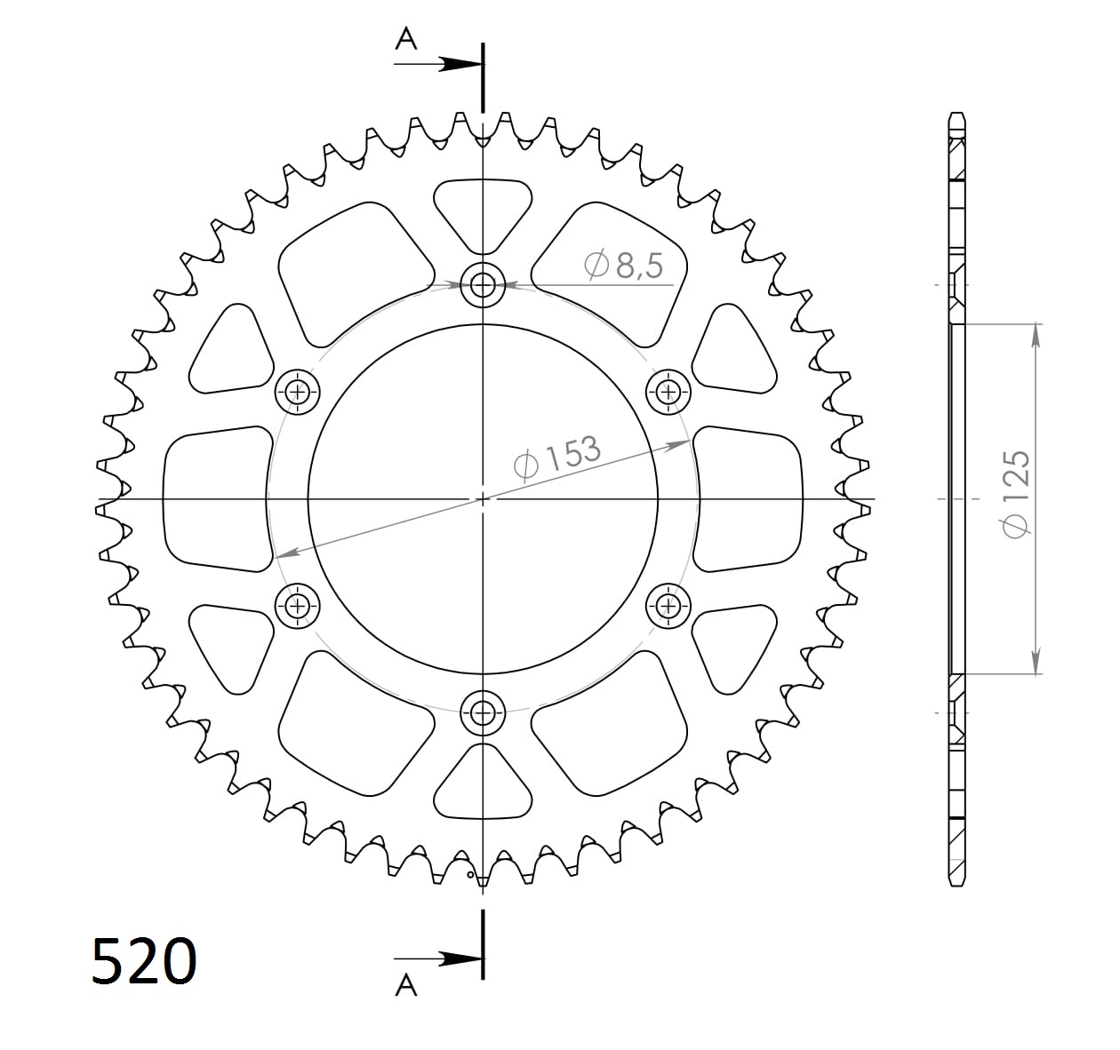 Rear ALU sprocket SUPERSPROX Negru 51T, 520 [1]