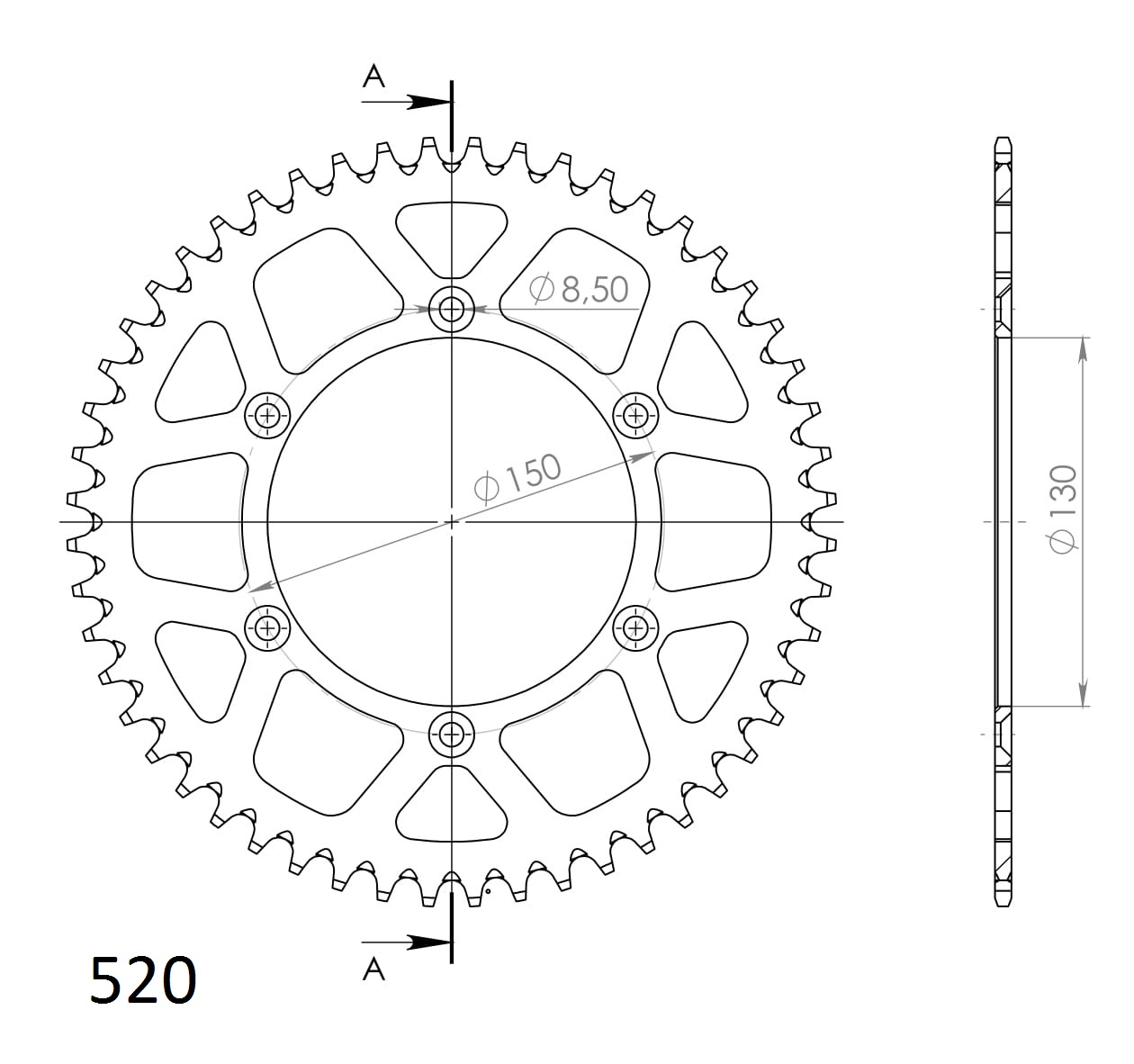 Rear ALU sprocket SUPERSPROX Negru 50T, 520 [1]