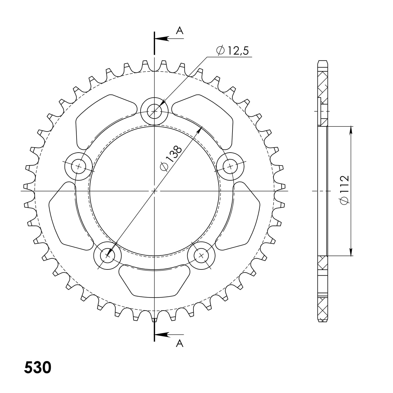 Foaie spate ALU SUPERSPROX Negru 43T, 530 [1]